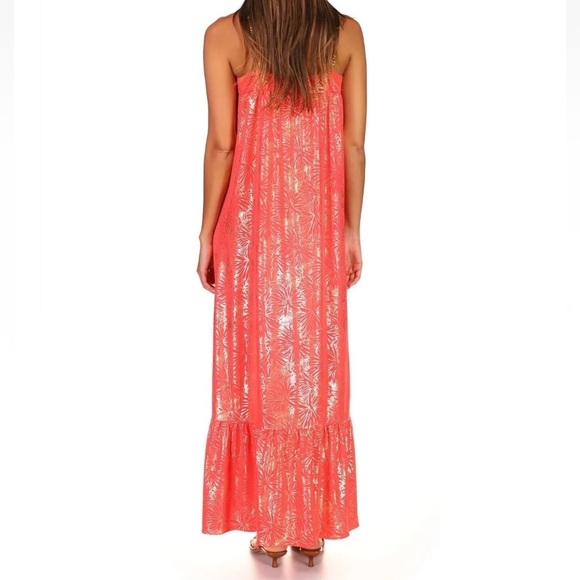 MICHAEL MICHAEL KORS SANGRIA Maxi Chain Dress Printed Sz Medium Orange and Gold - Picture 4 of 12